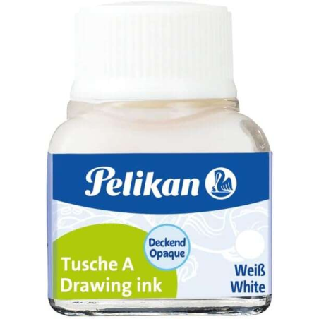 Encre de Chine Pelikan 523 10 ml N.18 - 10 ml - Résistante à l'eau - Séchage rapide - Couleur blanche
