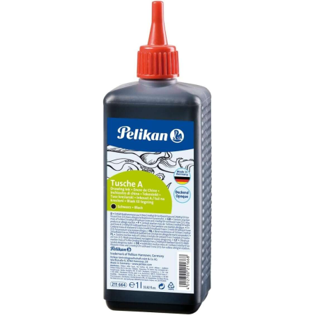 Encre de Chine Pelikan 523 - 1 Litre - Idéale pour le Dessin et la Calligraphie - Résistante à l'Eau - Séchage Rapide - Couleur