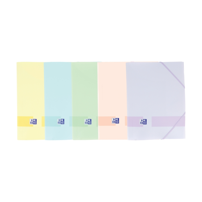 LOT de 10 Chemise Oxford Live & Go A4+ en caoutchouc - Couverture plastique opaque - 3 rabats - Dos 30 mm - Couleurs assorties
