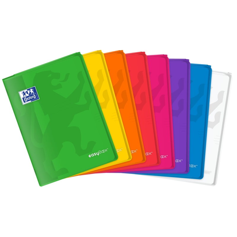 LOT de 10 Carnet agrafé Oxford Easybook A4 - Couverture plastique robuste - 1 ligne avec 2 marges - 48 feuilles de papier de hau