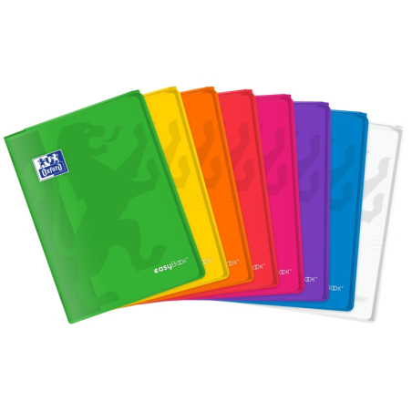 LOT de 10 Carnet agrafé Oxford Easybook A4 - Couverture plastique robuste - 1 ligne avec 2 marges - 48 feuilles de papier de hau