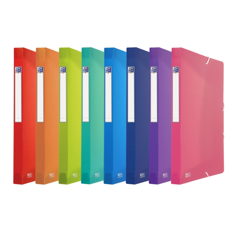 LOT de 10 Dossier de projet Oxford Urban A4 - Couverture plastique translucide - 3 rabats fixes - Dos 25 mm - Couleurs assorties