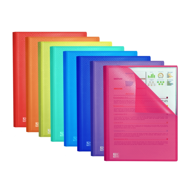 LOT de 10 Chemise Oxford Urban A4 à pochettes soudées - Couverture plastique translucide - 40 pochettes - Couleurs assorties
