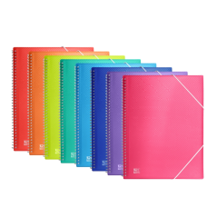 LOT de 10 Chemise Oxford Urban A4 - Couverture plastique translucide - Spirale - 30 pochettes - Couleurs assorties
