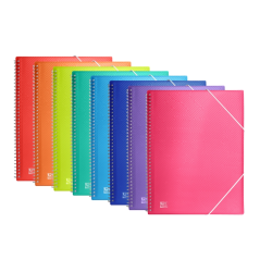 LOT de 10 Chemise Oxford Urban A4 - Couverture plastique translucide - Spirale - 40 pochettes - Couleurs assorties