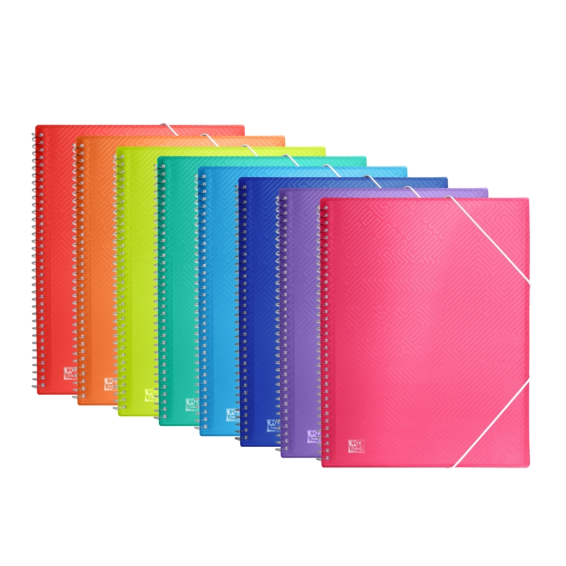 LOT de 10 Chemise Oxford Urban A4 - Couverture plastique translucide - Spirale - 40 pochettes - Couleurs assorties