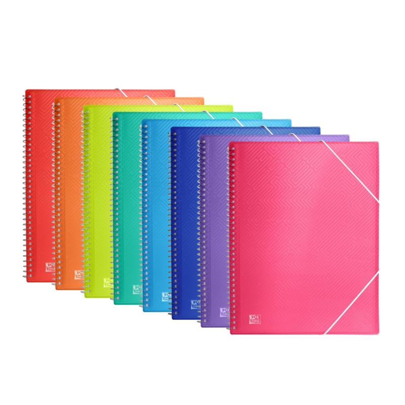 LOT de 10 Chemise Oxford Urban A4 - Couverture plastique translucide - Spirale 60 pochettes - Couleurs assorties