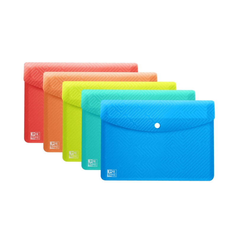 LOT de 5 Chemise en plastique rigide translucide Oxford Urban A6 - Enveloppe avec clip - Format A6 - Couleurs assorties