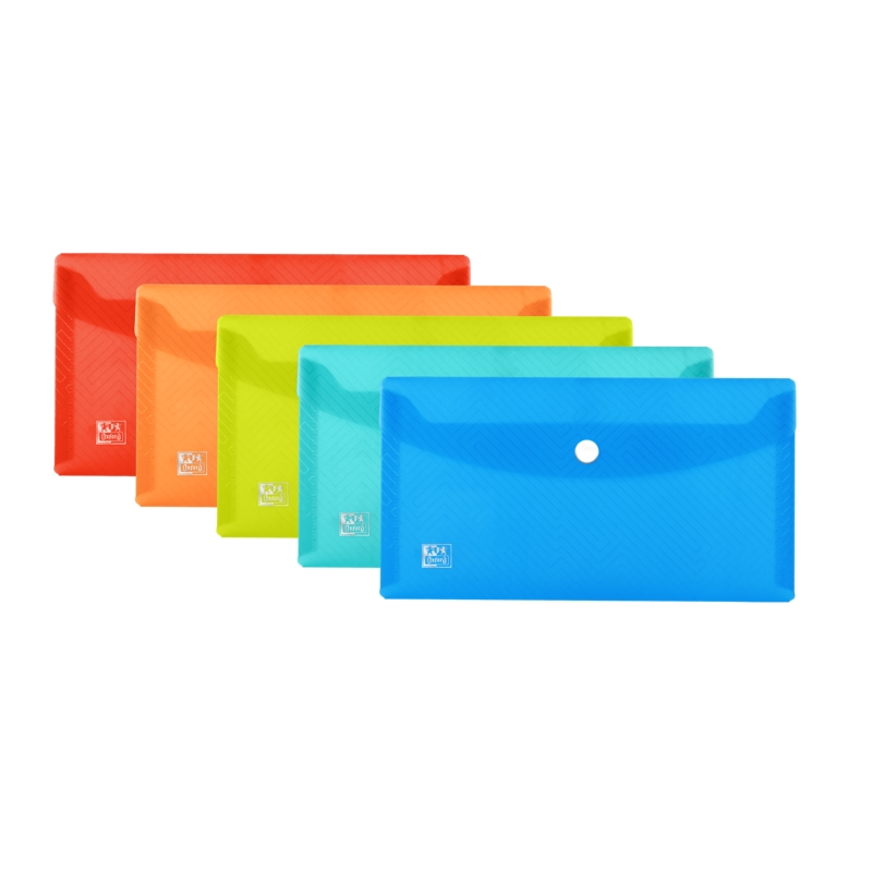 LOT de 5 Enveloppe à broche en plastique rigide translucide Oxford Urban Dl - Design moderne et urbain - Fermeture sécurisée ave