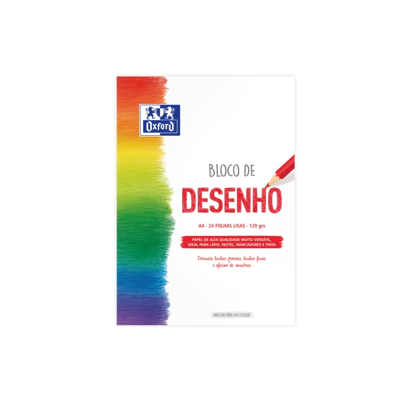 LOT de 5 Bloc Collé à Dessin Oxford School A4 - Couverture Souple/Couverture Arrière Rigide - 24 Feuilles 120gr - Papier Lisse