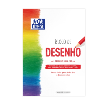 LOT de 5 Bloc Collé à Dessin Oxford School A4 - Couverture Souple/Couverture Arrière Rigide - 24 Feuilles 120gr - Papier Lisse