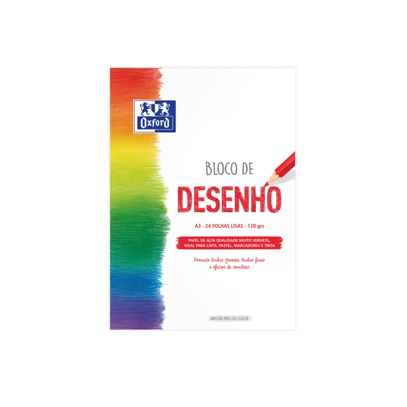 LOT de 5 Bloc Collé à Dessin Oxford School A3 - Couverture Souple/Couverture Arrière Rigide - 24 Feuilles 120gr - Papier Lisse