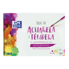 LOT de 5 Oxford School Painting Bloc à Spirale Aquarelle et Tempera A3+ - Couverture Souple/Dos Rigide - 10 Feuilles - 300gr Uni