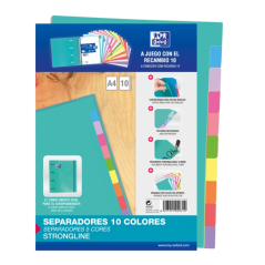 LOT de 25 Intercalaires Oxford Strongline A4 - 10 positions de couleurs différentes - 4 trous - Carton 200gr
