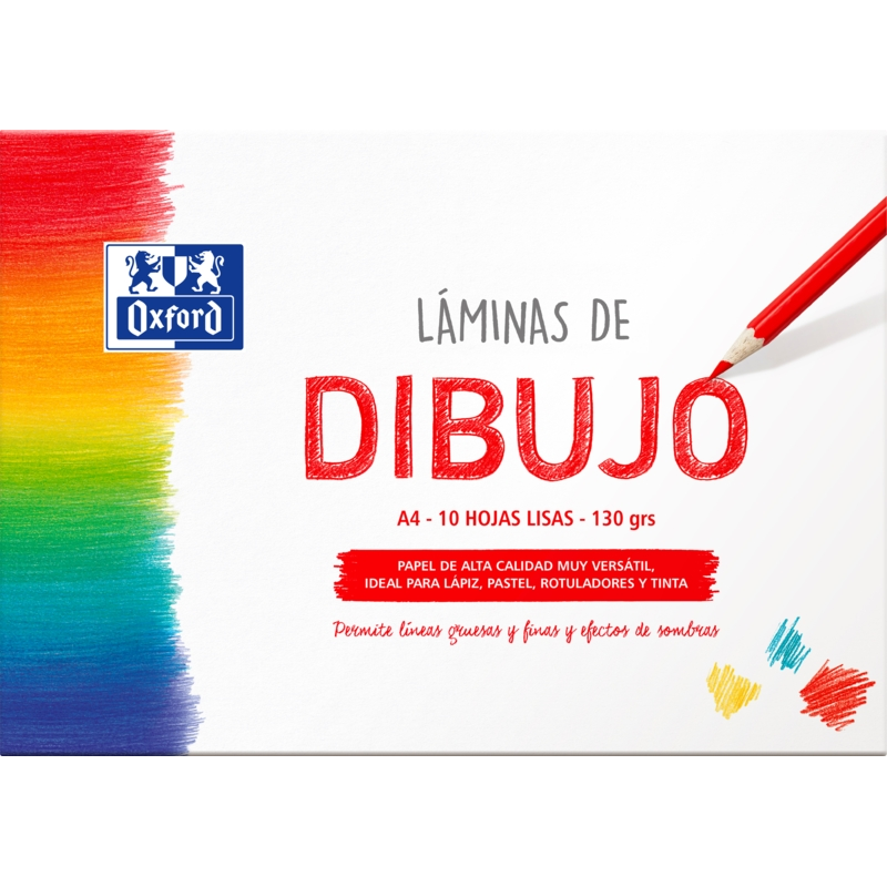 LOT de 5 Enveloppe de feuille de dessin A4 Oxford School Drawing - 10 feuilles de 130gr - Papier lisse de haute qualité - Idéal