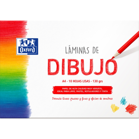 LOT de 5 Enveloppe de feuille de dessin A4 Oxford School Drawing - 10 feuilles de 130gr - Papier lisse de haute qualité - Idéal