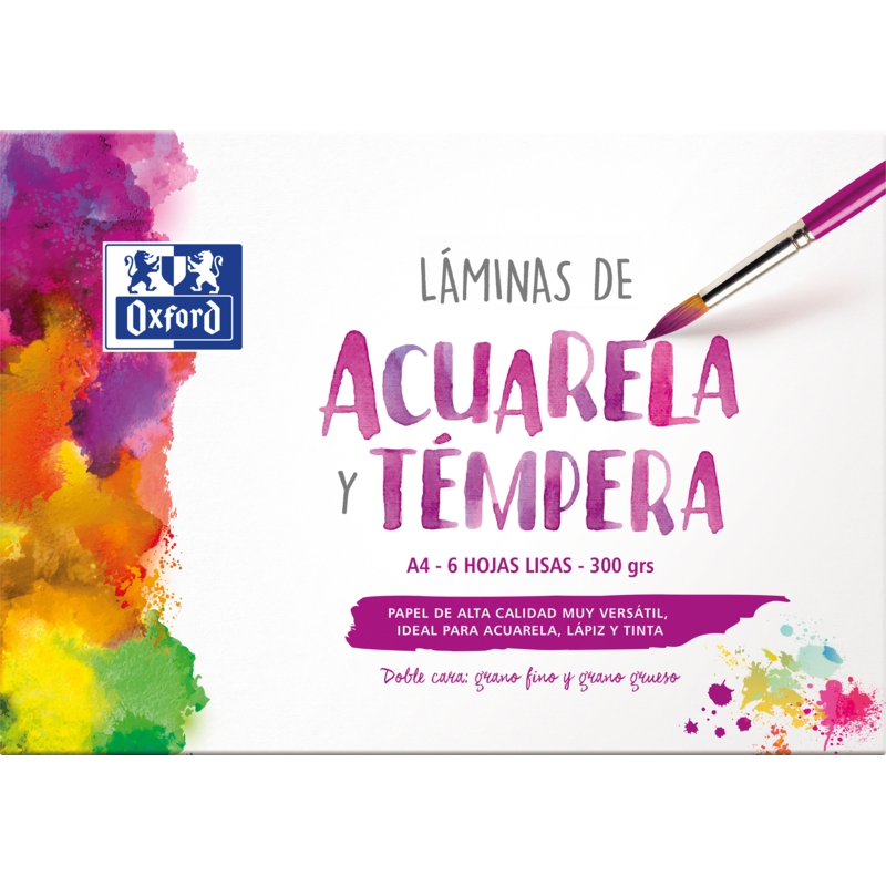 LOT de 5 Oxford School Painting Enveloppe A4 pour Aquarelle et Tempéra - 6 Feuilles de 300gr - Idéal pour les Projets Scolaires