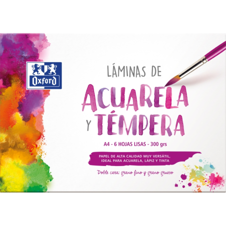 LOT de 5 Oxford School Painting Enveloppe A4 pour Aquarelle et Tempéra - 6 Feuilles de 300gr - Idéal pour les Projets Scolaires
