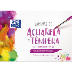 LOT de 5 Oxford School Painting - Enveloppe A3 pour aquarelle et tempera - 6 feuilles de 300gr - Papier lisse de haute qualité