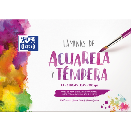 LOT de 5 Oxford School Painting - Enveloppe A3 pour aquarelle et tempera - 6 feuilles de 300gr - Papier lisse de haute qualité