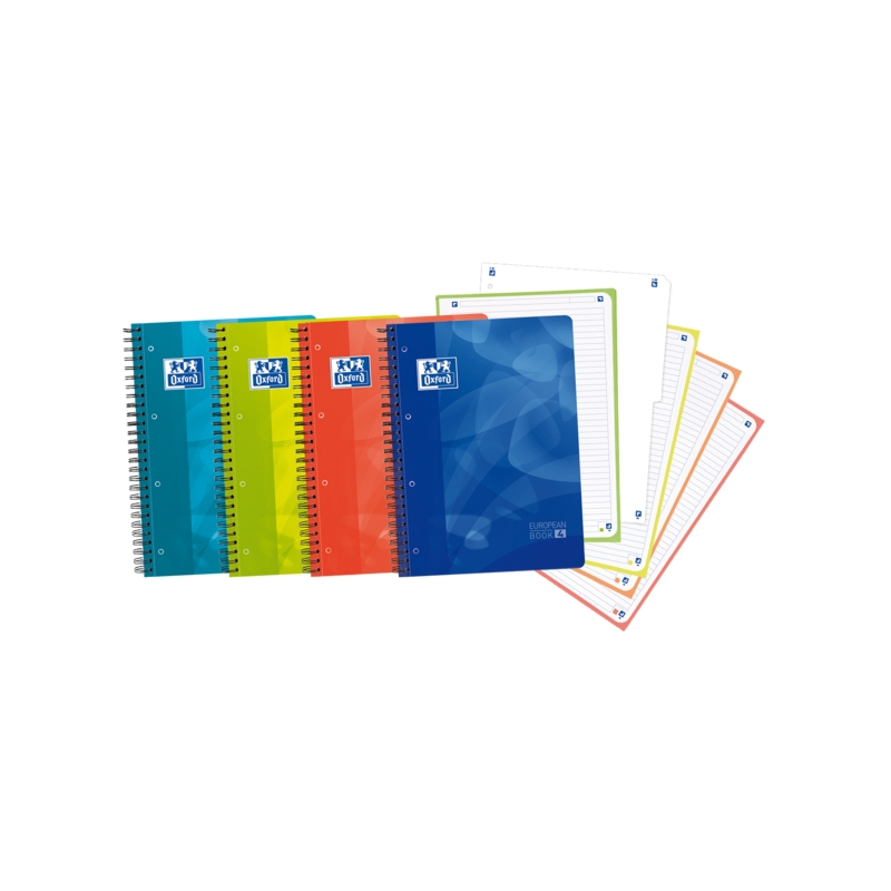 LOT de 5 Oxford School Lagoon W&E A4+ Europeanbook - Couverture plastique - 80 feuilles - Intercalaire amovible - Écrire et effa
