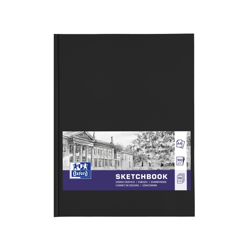 Carnet de croquis Oxford - Format A4 - 48 feuilles de papier 100 g - Résistant à l'effacement - Noir