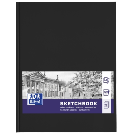 Carnet de croquis Oxford - Format A4 - 48 feuilles de papier 100 g - Résistant à l'effacement - Noir