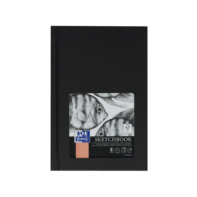 LOT de 5 Oxford Artbooks Carnet de Croquis Cousu A6 - Couverture Extra Rigide Résistante - 96 Feuilles de 100gr - Couleur Noir