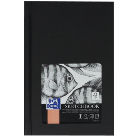 LOT de 5 Oxford Artbooks Carnet de Croquis Cousu A6 - Couverture Extra Rigide Résistante - 96 Feuilles de 100gr - Couleur Noir