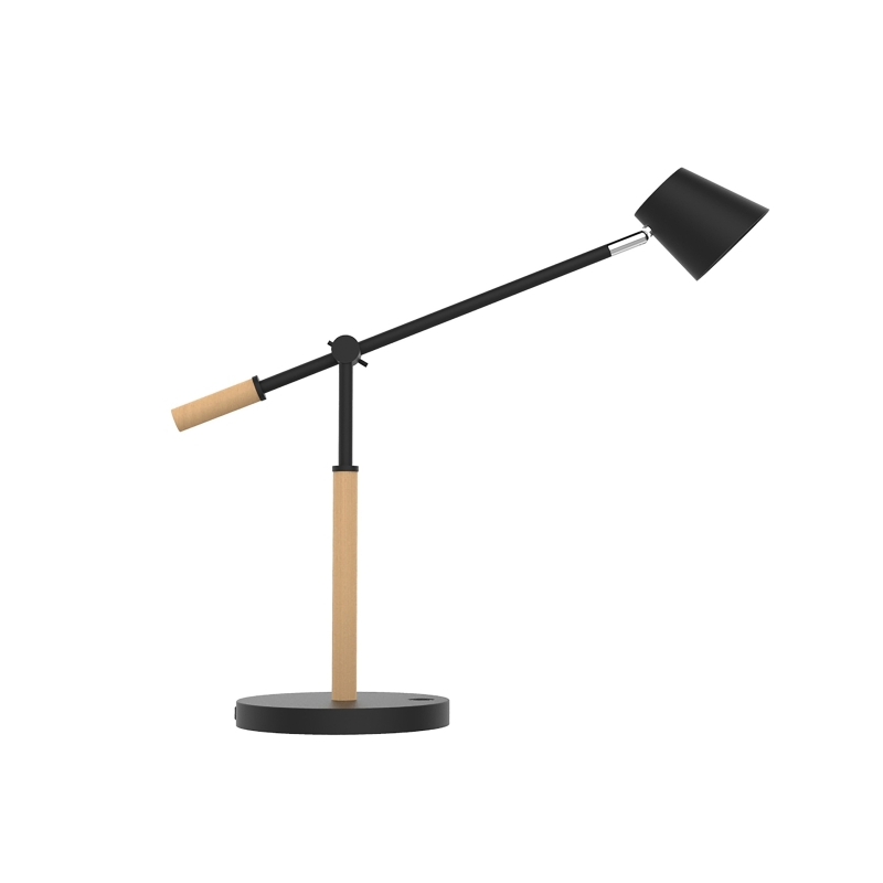 Lampe de bureau LED Unilux Vicky - 3 niveaux de luminosité - Port USB - Interrupteur tactile - Bois de hêtre - Noir