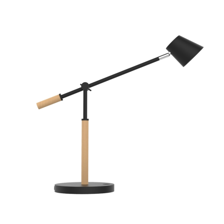 Lampe de bureau LED Unilux Vicky - 3 niveaux de luminosité - Port USB - Interrupteur tactile - Bois de hêtre - Noir