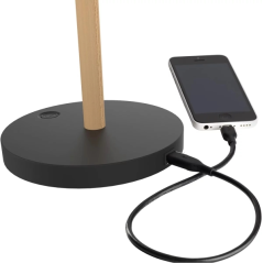 Lampe de bureau LED Unilux Vicky - 3 niveaux de luminosité - Port USB - Interrupteur tactile - Bois de hêtre - Noir