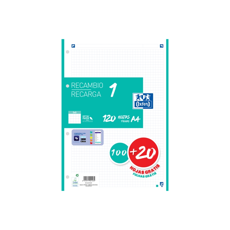 LOT de 13 Recharge A4 Oxford School - 100+20 Feuilles - Couleur Menthe Glacée