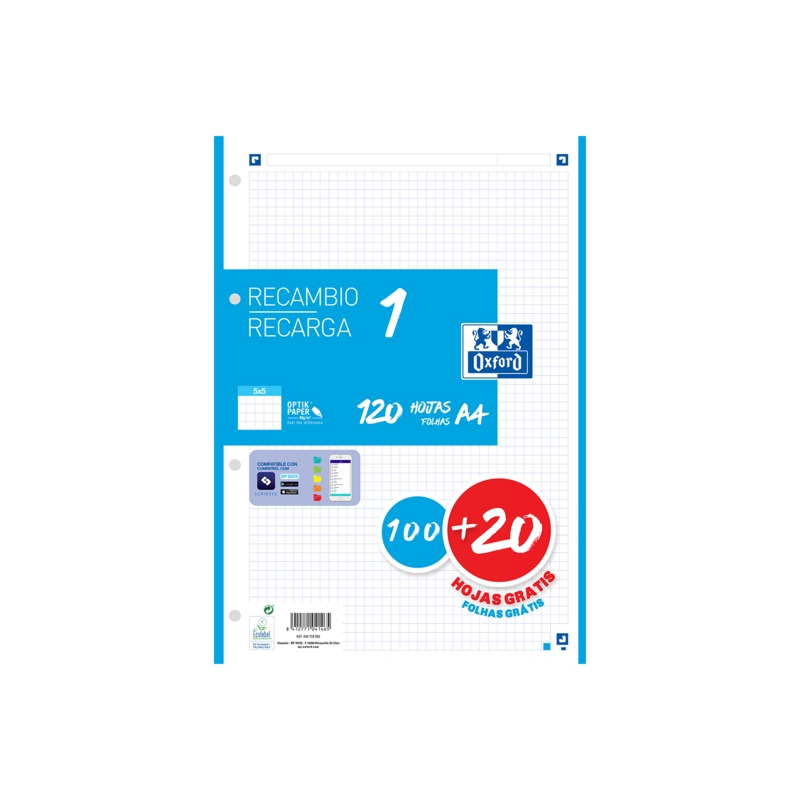LOT de 13 Recharge Oxford School A4 - 5x5 - 100+20 Feuilles - Couleur Turquoise