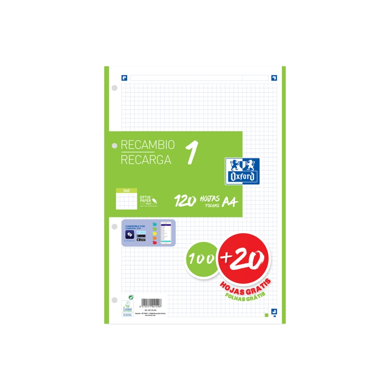 LOT de 13 Recharge Oxford School A4 - 5x5 - 100+20 Feuilles - Couleur Vert
