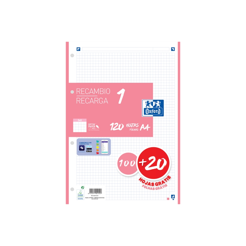 LOT de 13 Recharge A4 Oxford School - 100+20 Feuilles - Promotion 5x5 - Couleur Rose Bubblegum