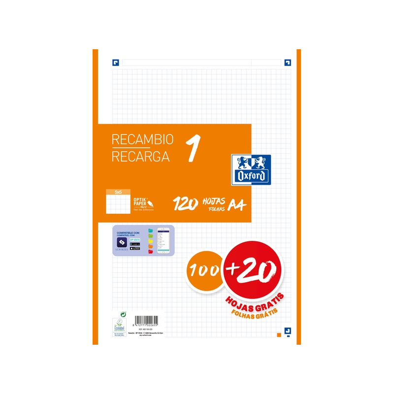 LOT de 13 Recharge Oxford School A4 - 5x5 - 100+20 Feuilles - Orange