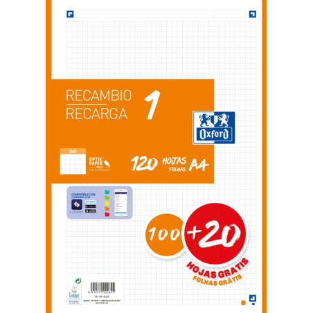 LOT de 13 Recharge Oxford School A4 - 5x5 - 100+20 Feuilles - Orange