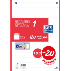 LOT de 13 Recharge Oxford School A4 - 1 Ligne - 100+20 Feuilles - Rouge