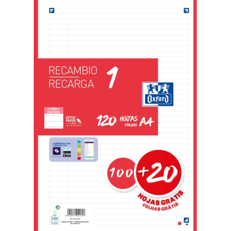 LOT de 13 Recharge Oxford School A4 - 1 Ligne - 100+20 Feuilles - Rouge