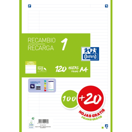 LOT de 13 Recharge Oxford School A4 - 1 Ligne - 100+20 Feuilles - Couleur Vert