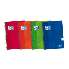 LOT de 5 Oxford School Classic Write&Erase 4ème carnet à spirale – Couverture extra rigide – Uni – 80 feuilles – Couleurs assort
