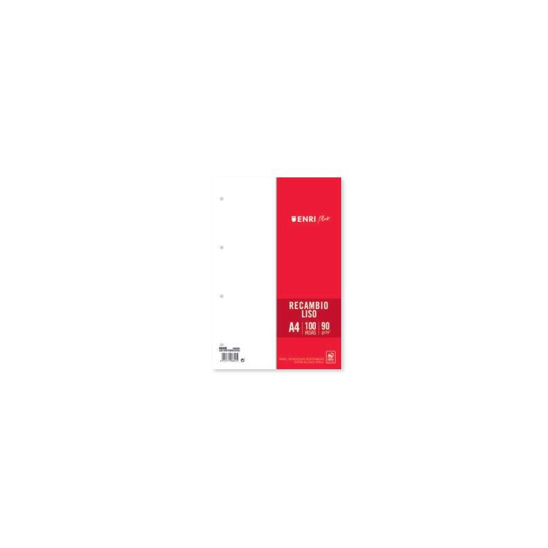 Enri Plus Recharge Format A4 - Lisse 4 Trous - 100 Feuilles 90gr