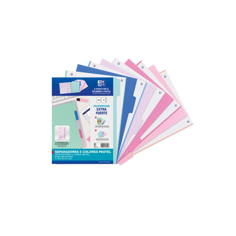 LOT de 25 Intercalaires Oxford Strongline A4 5 positions - Plastique opaque résistant - 4 trous pour un placement facile - Épais