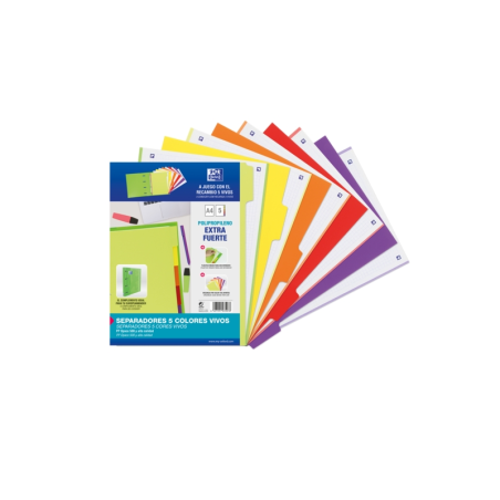 LOT de 25 Intercalaires Oxford Strongline A4 5 positions - 4 trous - Plastique opaque - 500 microns - Couleurs assorties