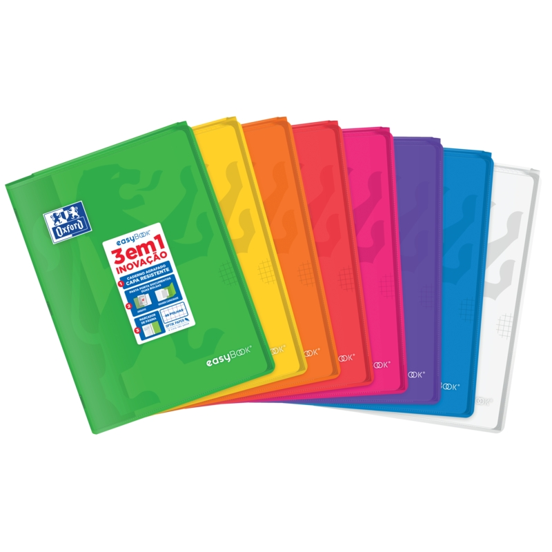 LOT de 10 Oxford Easybook Carnet agrafé A4 – Couverture en plastique robuste – Grille 5 x 5 avec 2 marges – 48 feuilles de papie