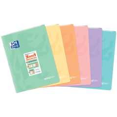 LOT de 10 Oxford Easybook Carnet agrafé A4 - Couverture plastique robuste - 1 ligne avec 2 marges - 48 feuilles de papier pastel
