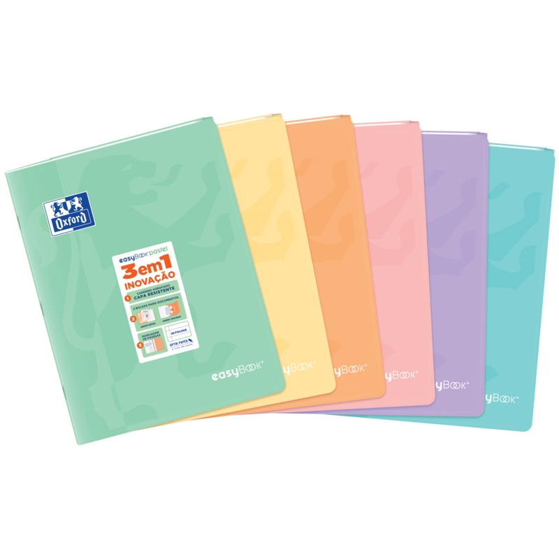 LOT de 10 Oxford Easybook Carnet agrafé A5 - Couverture plastique robuste - 1 ligne avec 2 marges - 48 feuilles de papier pastel