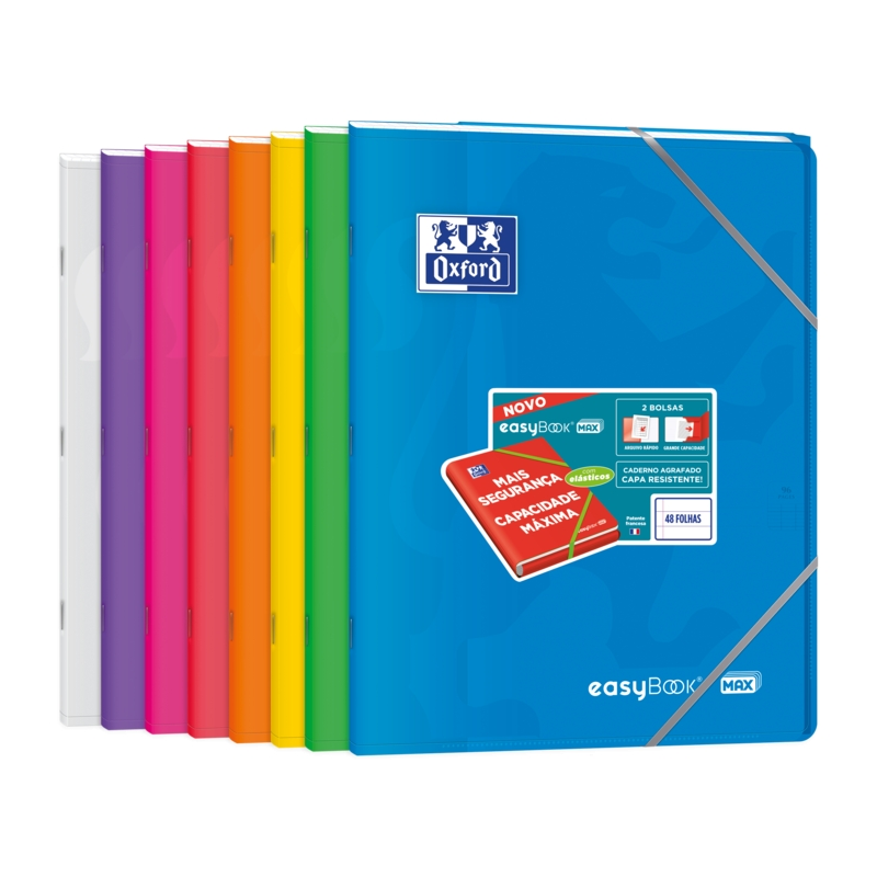 LOT de 10 Carnet agrafé Oxford Easybook Max A4 - Couverture plastique robuste - 1 ligne avec 2 marges - 48 feuilles de papier de