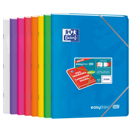 LOT de 10 Carnet agrafé Oxford Easybook Max A4 - Couverture plastique robuste - 1 ligne avec 2 marges - 48 feuilles de papier de